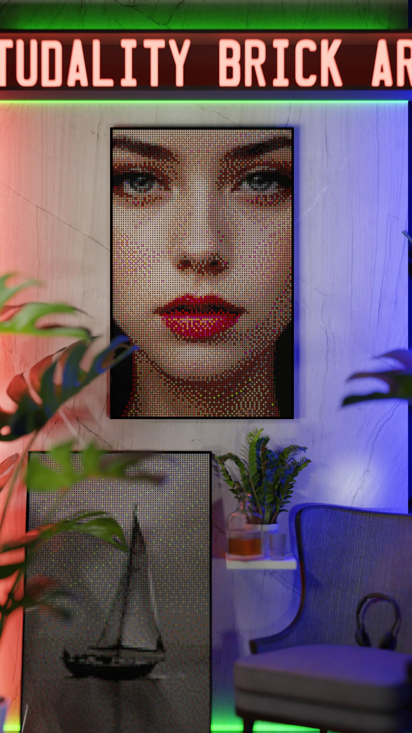 The Alluring Stare LEGO® Style mosaic kit with clear building instructions